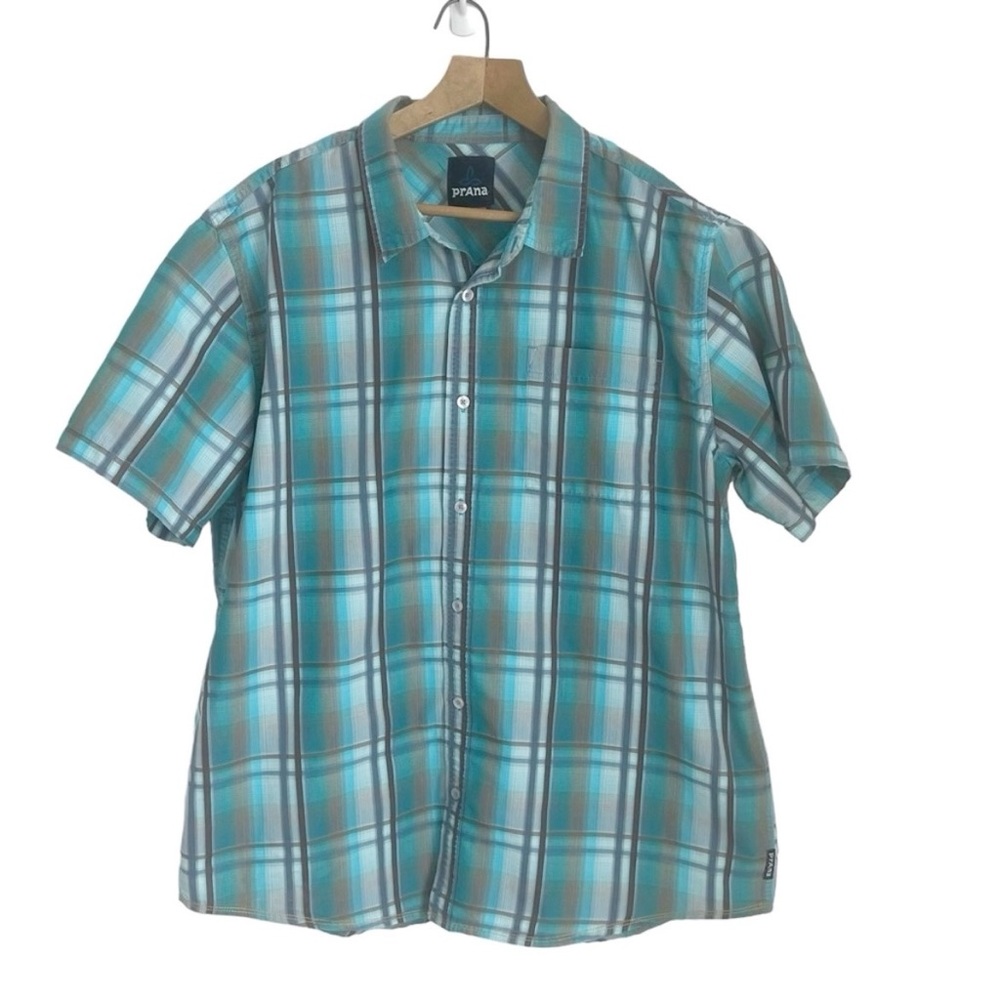 Prana Plaid Shirt Short Sleeve Shirt Button Front Top XL